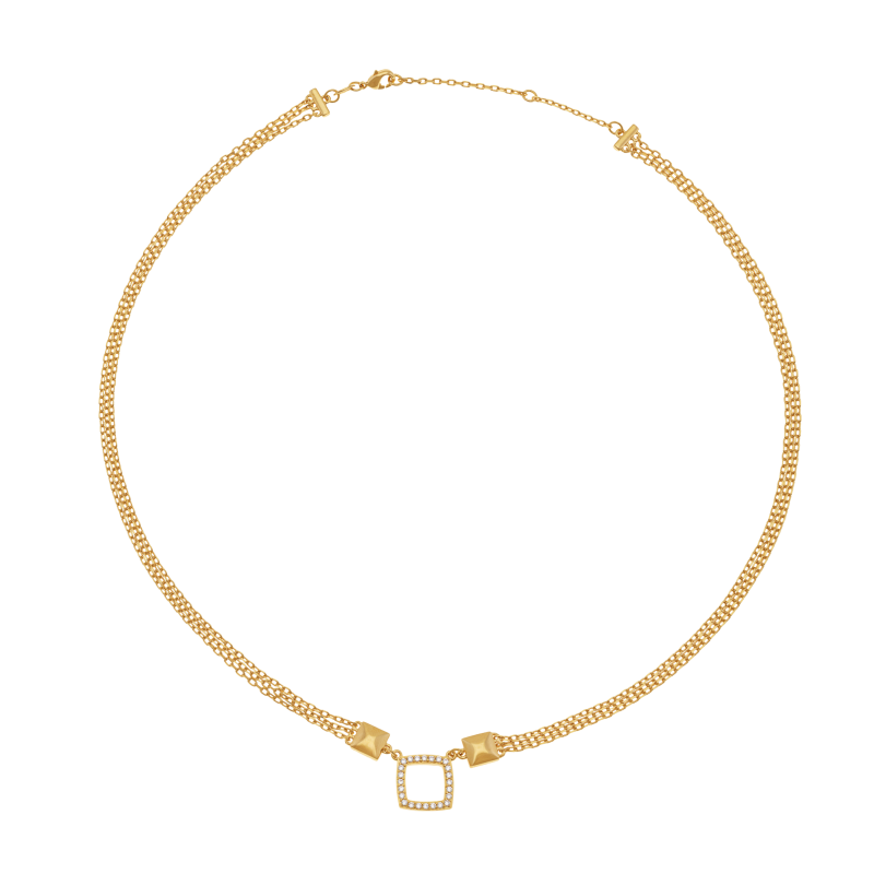 Collier en plaqué or, doré à l'or fin et oxydes de zirconium, carré 