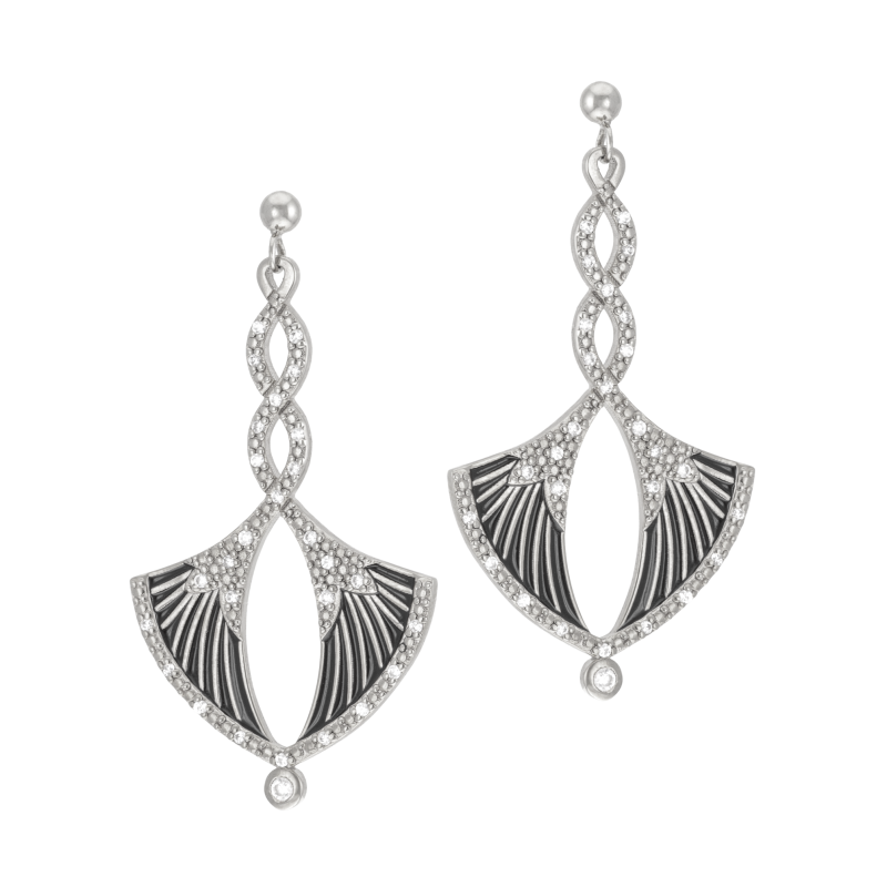 Boucles d'oreilles en argent rhodié, oxydes de zirconium et laque