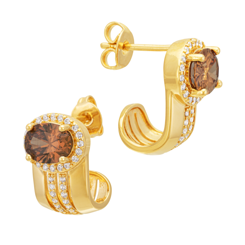 Boucles d'oreilles en plaqué or, doré à l'or fin, oxydes de zirconium 