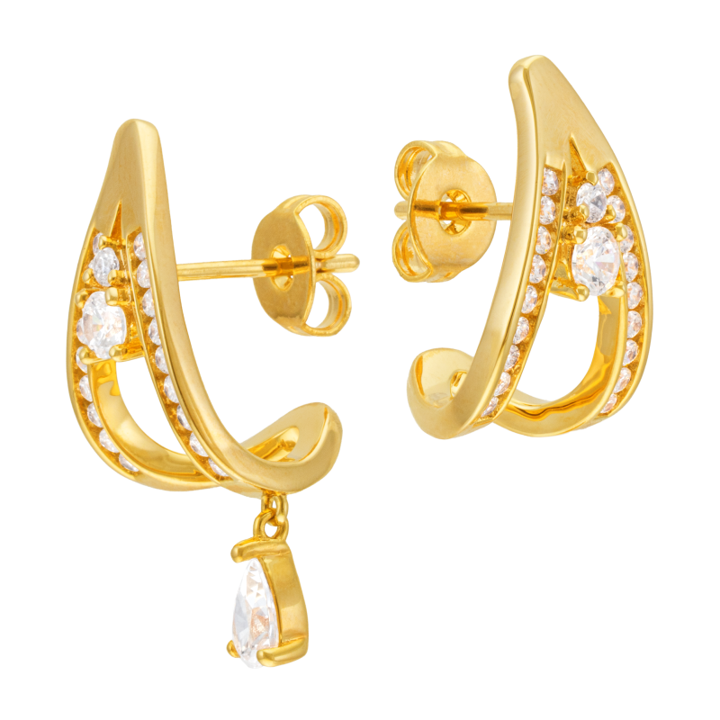 Boucles d'oreilles en plaqué or, doré à l'or fin, oxydes de zirconium
