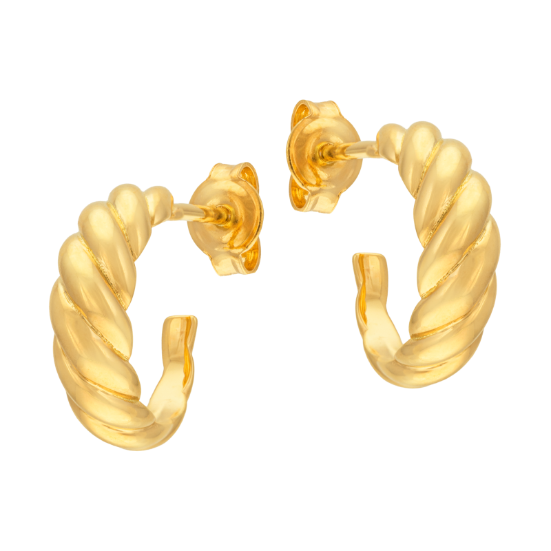 Boucles d'oreilles en plaqué, doré à l'or fin, torsadée