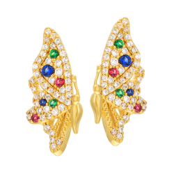 Boucles d'oreilles en plaqué or, doré à l'or fin, oxydes de zirconium, papillon