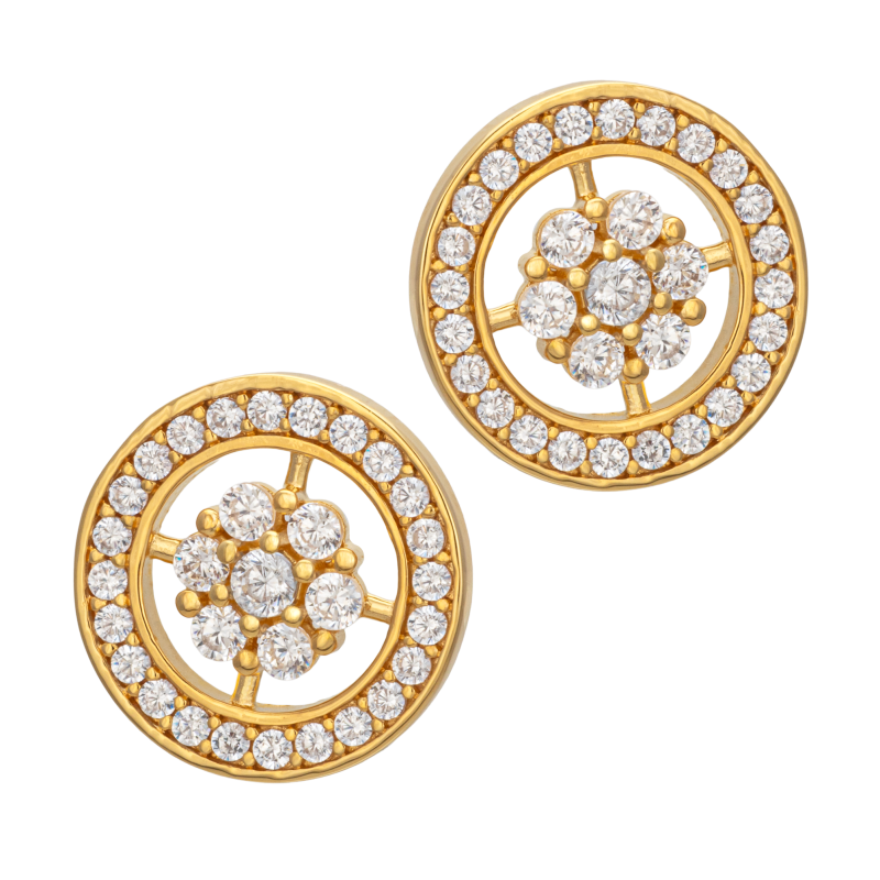 Boucles d'oreilles en plaqué or, doré à l'or fin, oxydes de zirconium, cercle