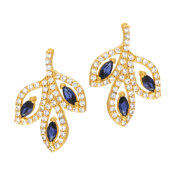Boucles d'oreilles en plaqué or, doré à l'or fin, oxydes de zirconium, feuilles