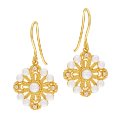 Boucles d'oreilles en plaqué or, doré à l'or fin, perles de culture et oxydes de zirconium