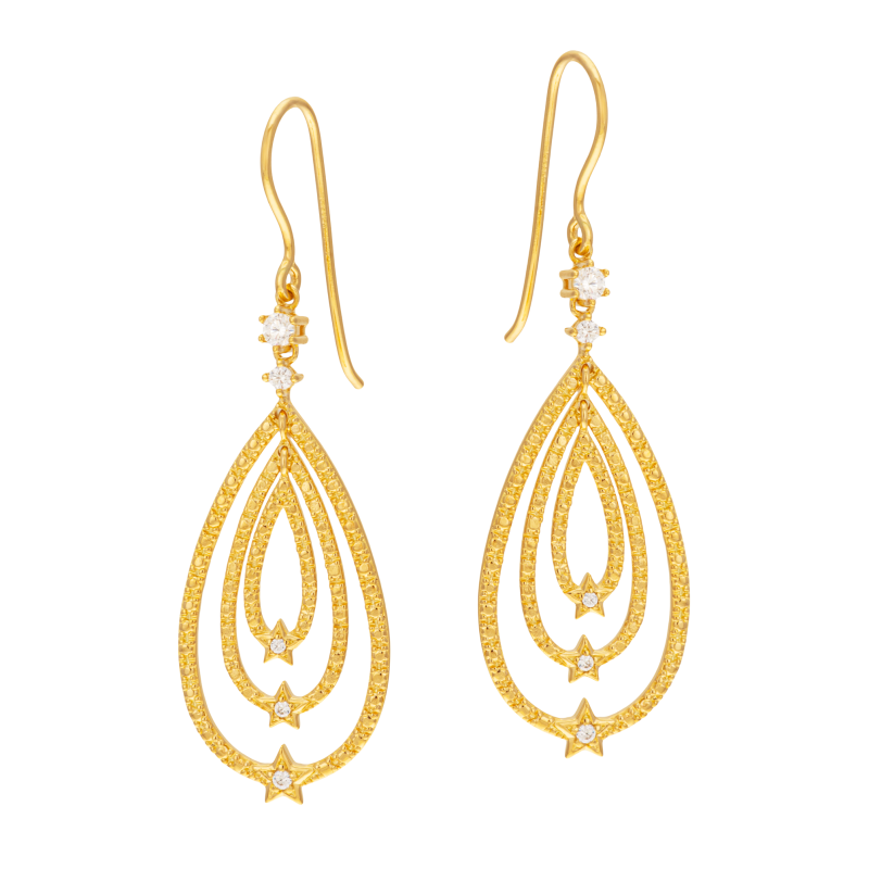 Boucles d'oreilles en plaqué, doré à l'or fin, oxydes de zirconium, étoiles