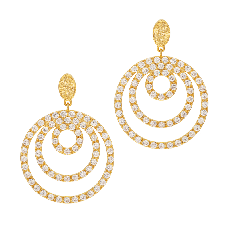Boucles d'oreilles en plaqué or, doré à l'or fin, oxydes de zirconium