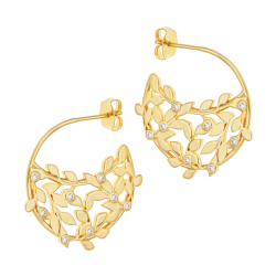 Boucles d'oreilles en plaqué or, doré à l'or fin, oxydes de zirconium, feuilles