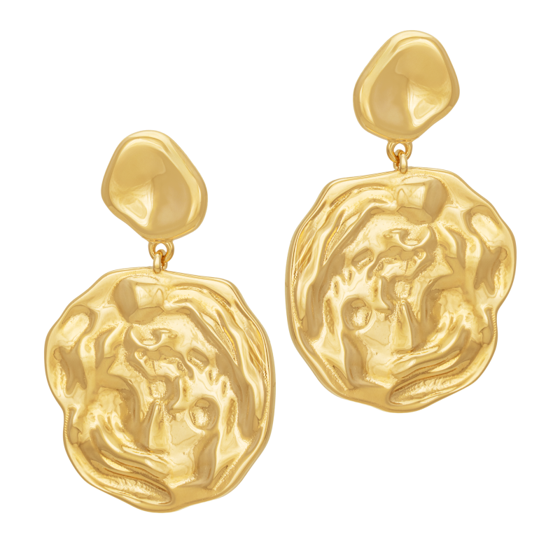 Boucles d'oreilles en plaqué or, doré à l'or fin, double pastilles