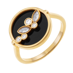 Bague en plaqué or, pierre synthétique et oxydes de zirconium