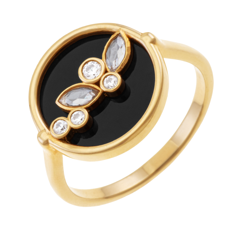 Bague en plaqué or, pierre synthétique et oxydes de zirconium