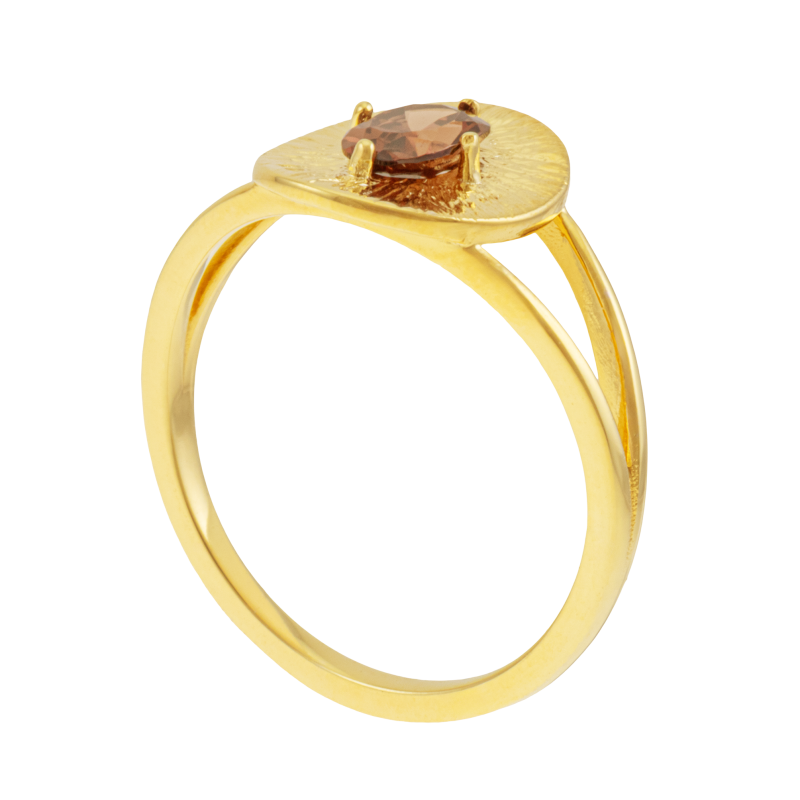 Bague en plaqué or et oxyde de zirconium marron