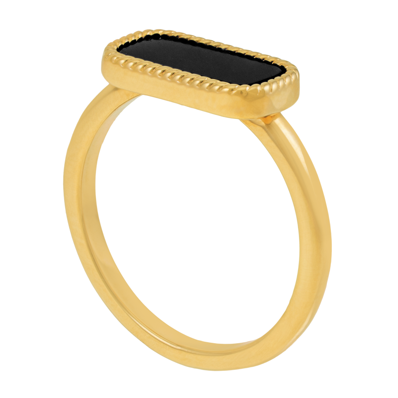 Bague en plaqué or et pierre synthétique noire rectangle