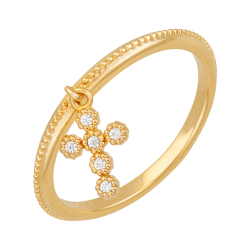 Bague en plaqué or et oxydes de zirconium, croix
