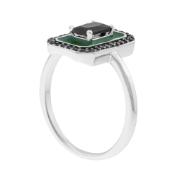 Bague en argent rhodié, laque et oxydes de zirconium noir