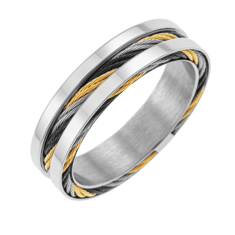 Bague en acier et cable tricolore