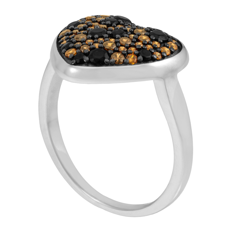 Bague en argent rhodié et oxydes de zirconium, coeur