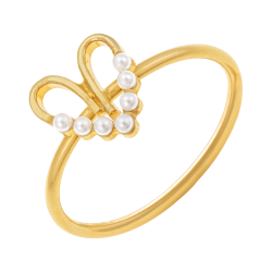 Bague en argent doré et perles synthétiques, coeur