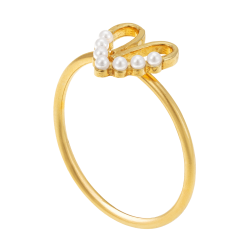 Bague en argent doré et perles synthétiques, coeur