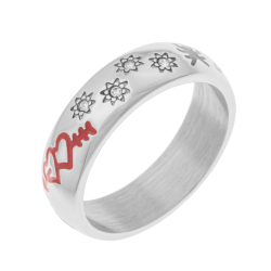 Bague en acier, cristaux de synthèse et laque
