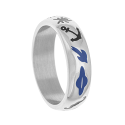 Bague en acier, cristaux de synthèse et laque