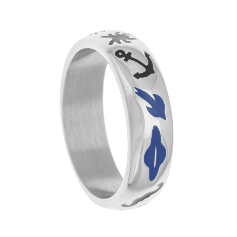 Bague en acier, cristaux de synthèse et laque