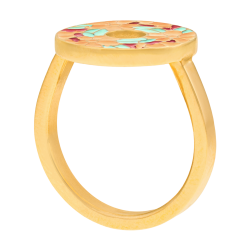 Bague en acier dore et laque, cercle fleuri