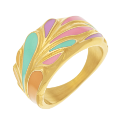 Bague en acier doré et laque, gouttes