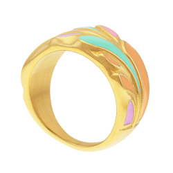 Bague en acier doré et laque, gouttes