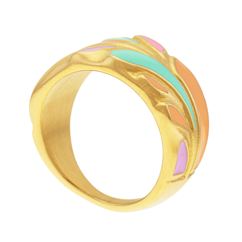 Bague en acier doré et laque, gouttes