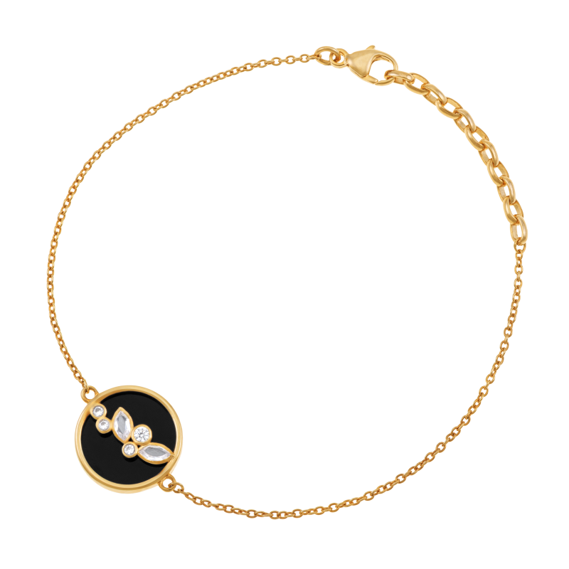 Bracelet en plaqué or, pierre synthétique et oxydes de zirconium