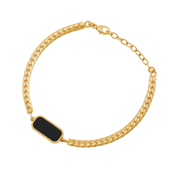 Bracelet en plaqué or et pierre synthétique noir, rectangle