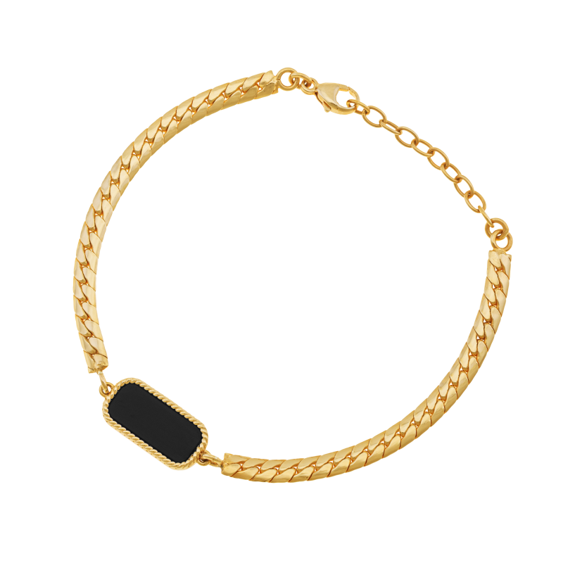Bracelet en plaqué or et pierre synthétique noir, rectangle