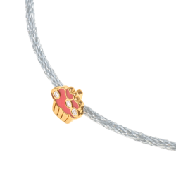 Bracelet cordon pailleté et plaqué or, oxydes de zirconium et laque, cupcake