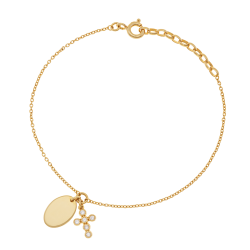 Bracelet en plaqué or et oxydes de zirconium, croix