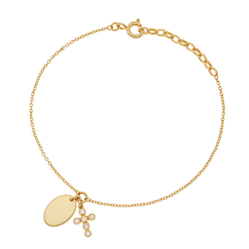 Bracelet en plaqué or et oxydes de zirconium, croix