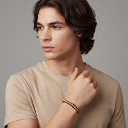 Bracelet en acier, caoutchouc et cordon orange