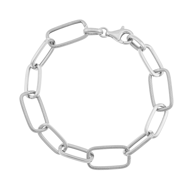 Bracelet en argent rhodié, maille fantaisie