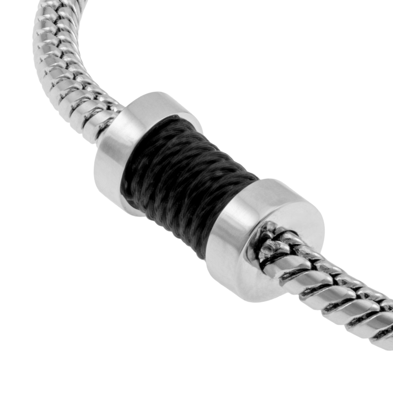 Bracelet en acier et cable noir