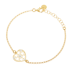 Bracelet en argent doré et rhodié, coeur
