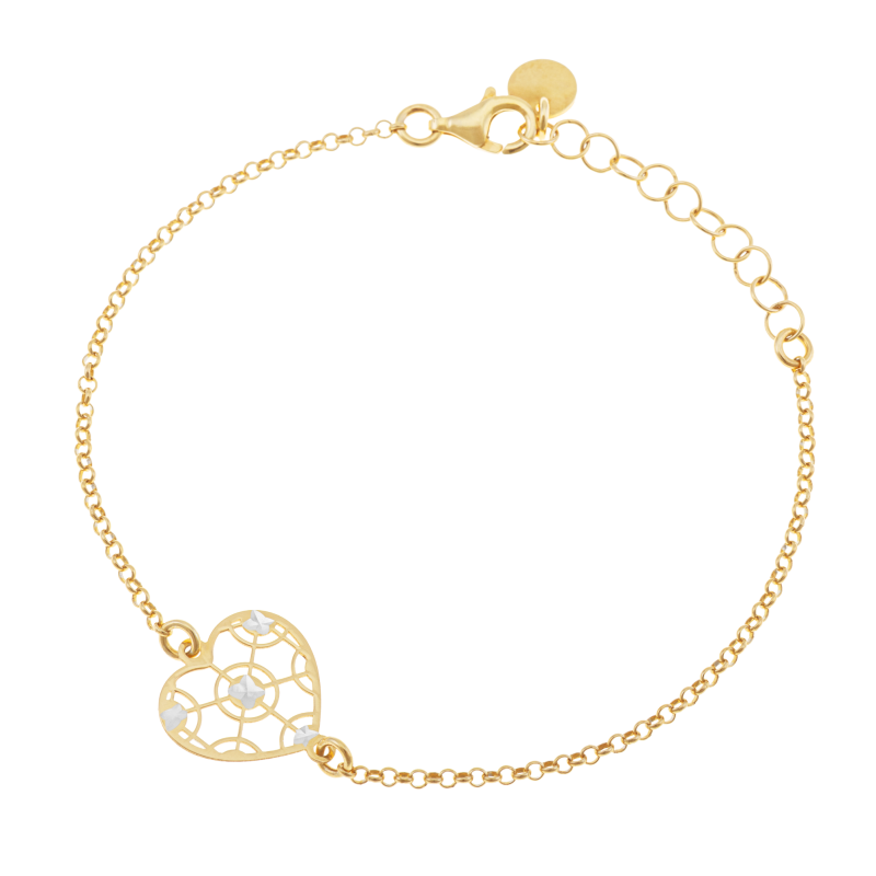 Bracelet en argent doré et rhodié, coeur