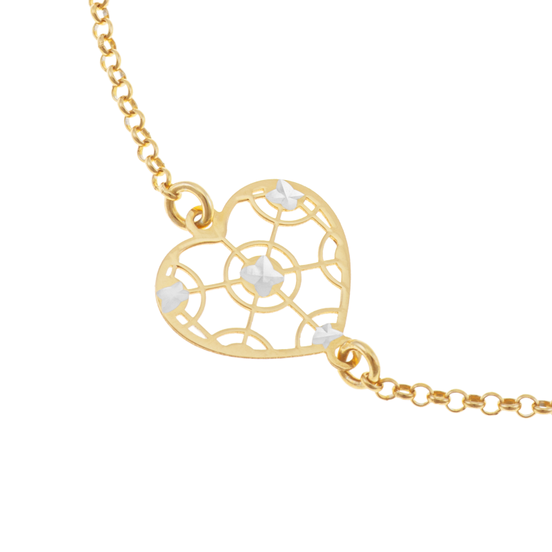 Bracelet en argent doré et rhodié, coeur