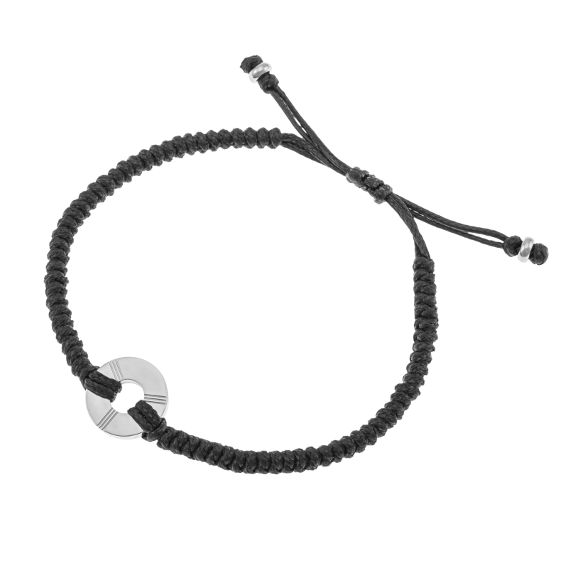 Bracelet en acier et cordon noir