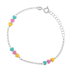 Bracelet en argent rhodié et laque, trois coeurs