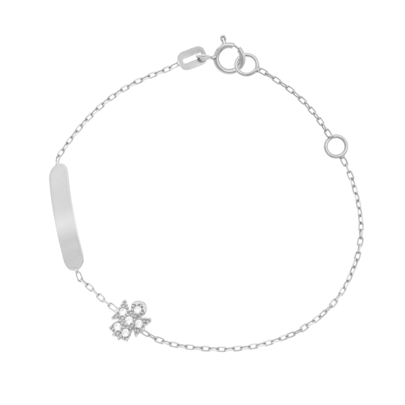 Bracelet identité en argent rhodié et oxydes de zirconium, ange