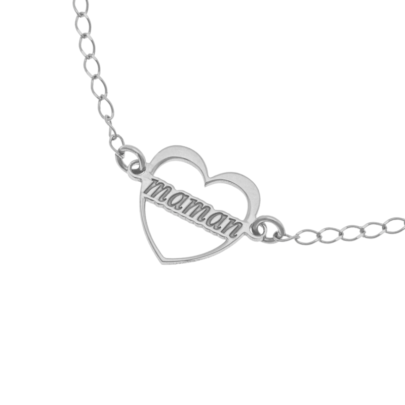 Bracelet en argent rhodié, coeur maman