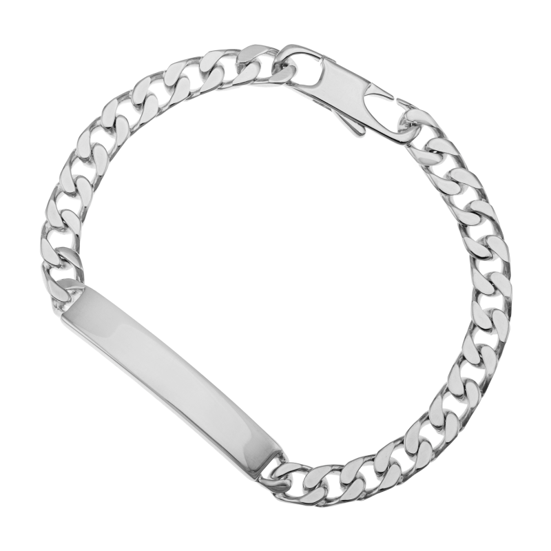 Identité en argent, plaque rectangle 6,4 mm et maille gourmette