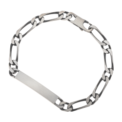 Identité en argent vieilli, plaque rectangle 6,3 mm et maille cheval alternée 1-1