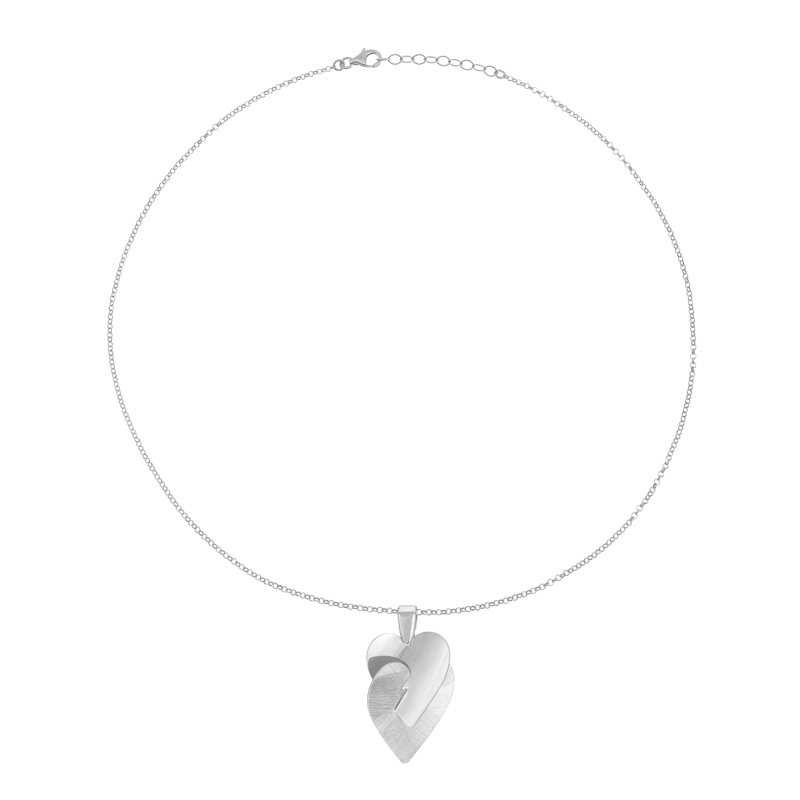Collier en argent rhodié, coeur lisse et satiné