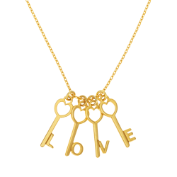 Collier en argent doré, clés LOVE
